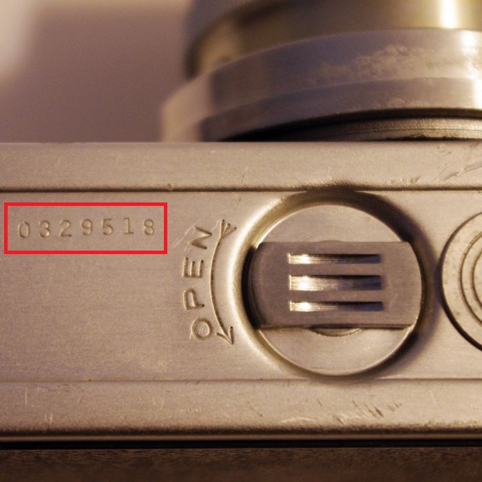 Serial number on camera bottom